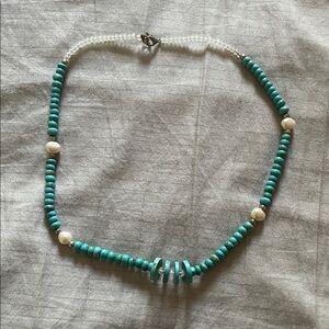 Turquoise Bead and Pearl Accent Necklace - Women Jewelry